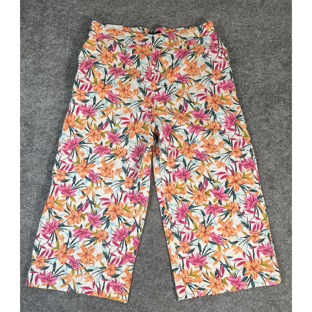 Jessica Simpson Women's XL Floral Wide Leg Palazzo Pants Tropical Pull On